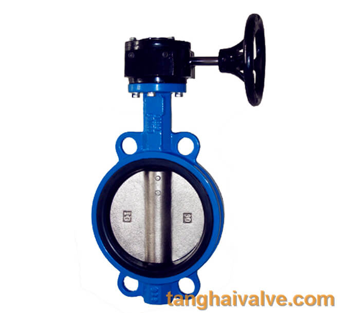 Wafer type butterfly valve with worm gear