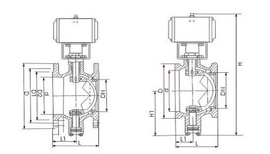 V type ball valve drawing